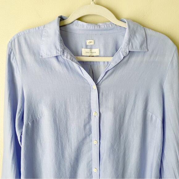 LOFT | The Softened Shirt Long Sleeve Button Down Colorblock Two Tone Blue Small - Picture 2 of 6